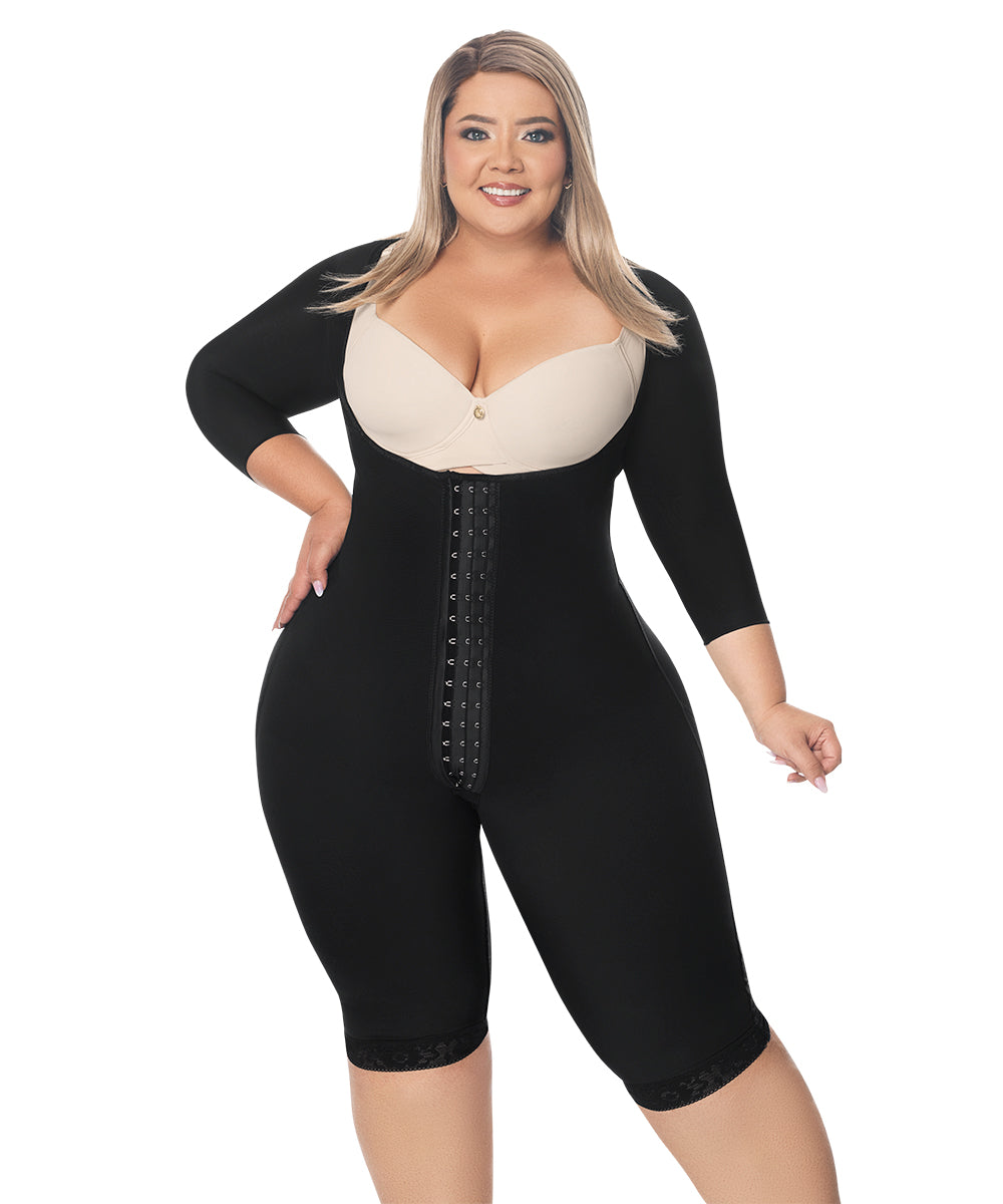 Faja completa reloj de arena - manga larga hasta la rodilla con cremallera perineal y broche central. Faja Colombiana Full Body 360 – Moldeo total y soporte completo (Ref. O-225 | Ref. O-025)